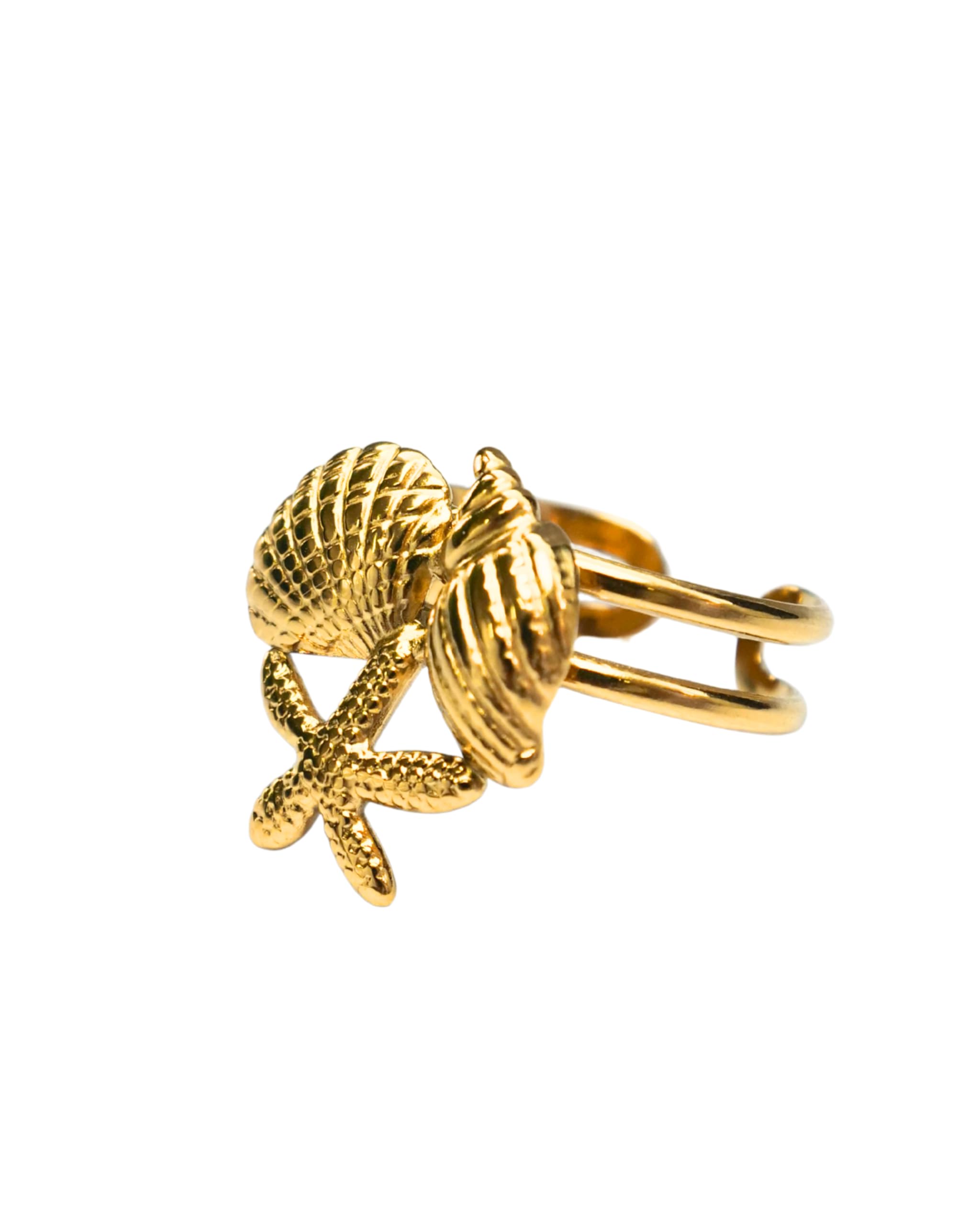 Gold Sea Shell Starfish Adjustable Ring for Women & Girls | Ocean-Inspired Statement Ring | Vacation, Beach, Party & Daily Wear Fashion Ring-image-30
