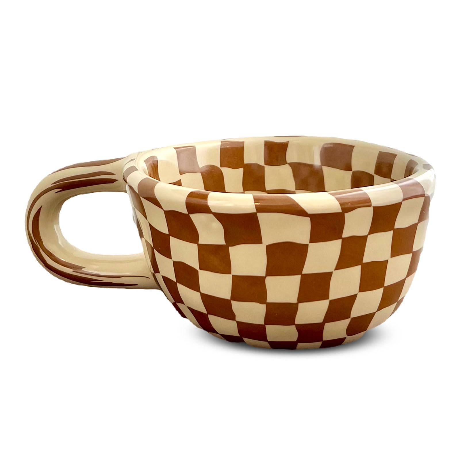 MerwDeeyt 170ml Checkered Coffee Mugs Brown Coffee Mug