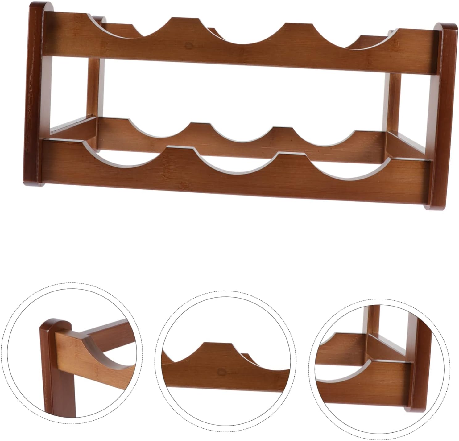 Double Layer Wooden Wine Rack 6-Bottle Holder Stand Decorative Red Wine Organizer for Home Bar Space-Saving Storage Display