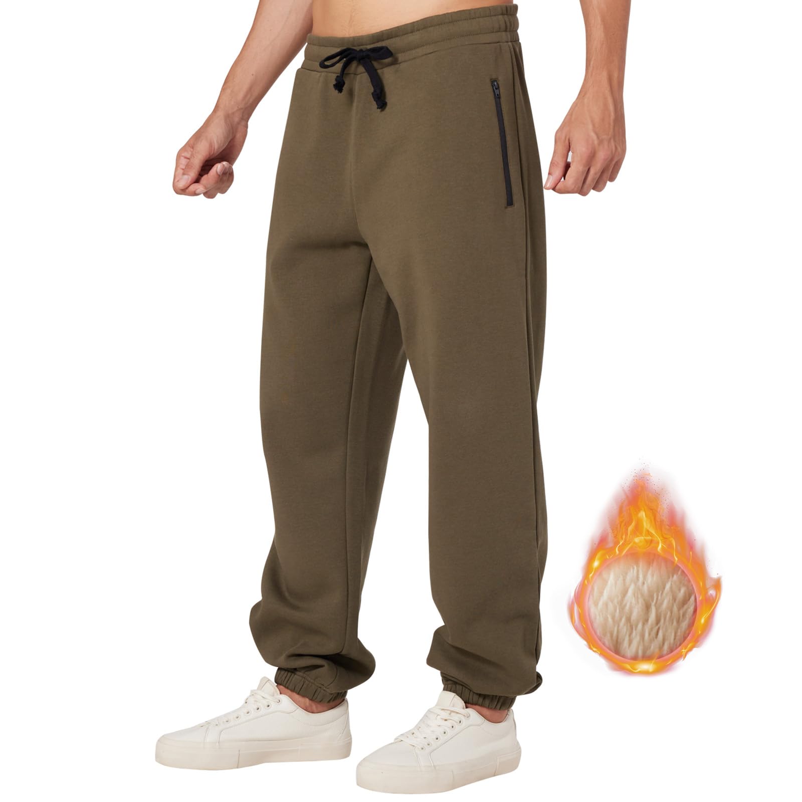 ineepor Pantaloni Tuta Uomo Invernali Pantaloni Termici Sportivi Uomo Felpata Pile Foderato Sherpa Joggers Pantaloni Larghi Baggy Cerniera Tasche Laterali