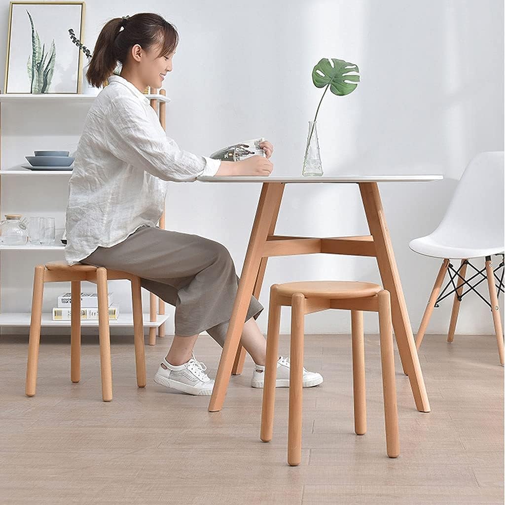 Minimalist Fashion Creative 6 Pack Solid Wood Round Stool Home Dining Stool Small Stool Makeup Stool Bench Dining Table Stool for Dining/Home Casual/6 Pack Walnut Color B