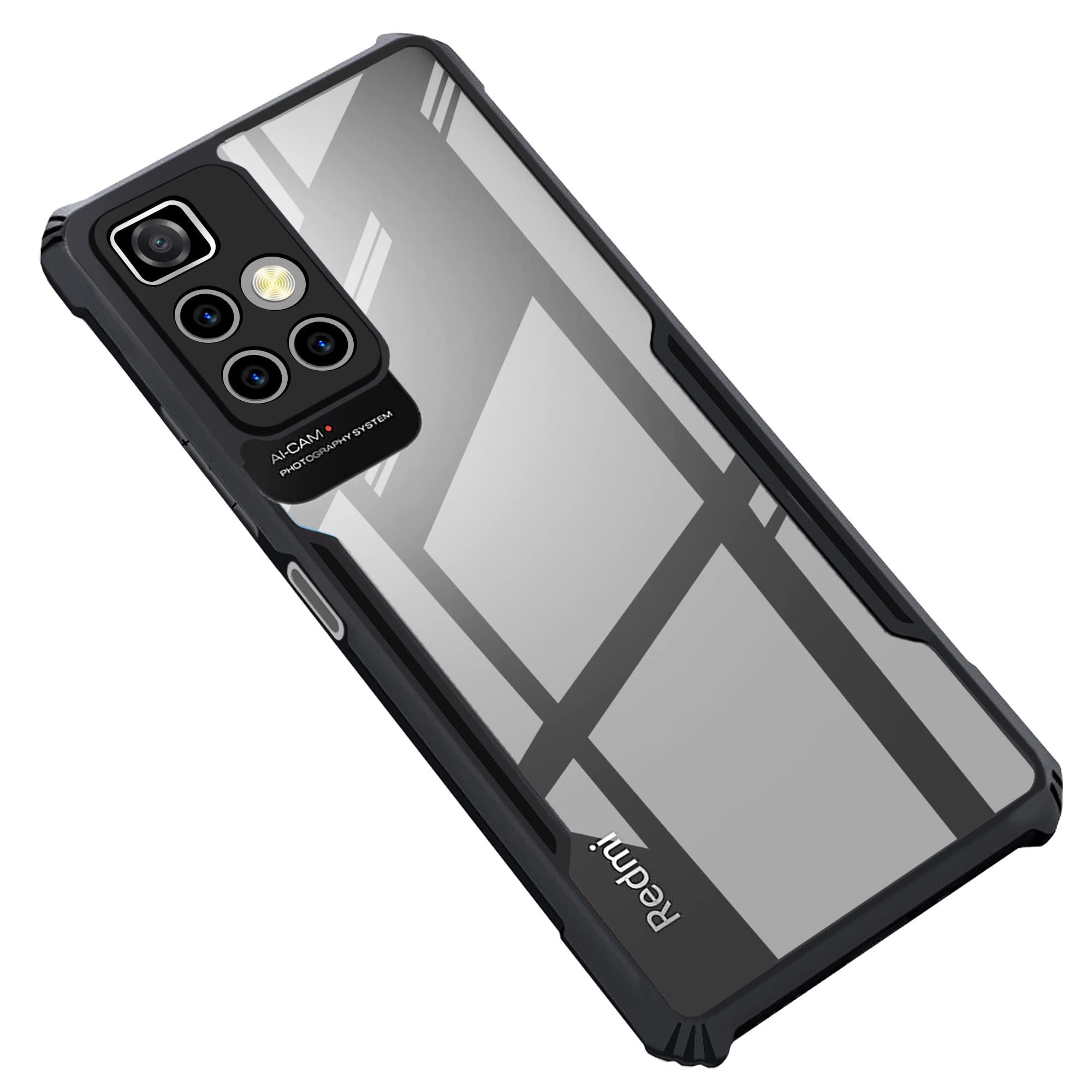 CEDO Redmi 10 Prime (4G) Back Case Cover | Camera Protection Shockproof Bumper-Edge | Acrylic Crystal Clear 360 Degree Protection TPU+PC | Transparent Eagle Back Case Cover (Black)