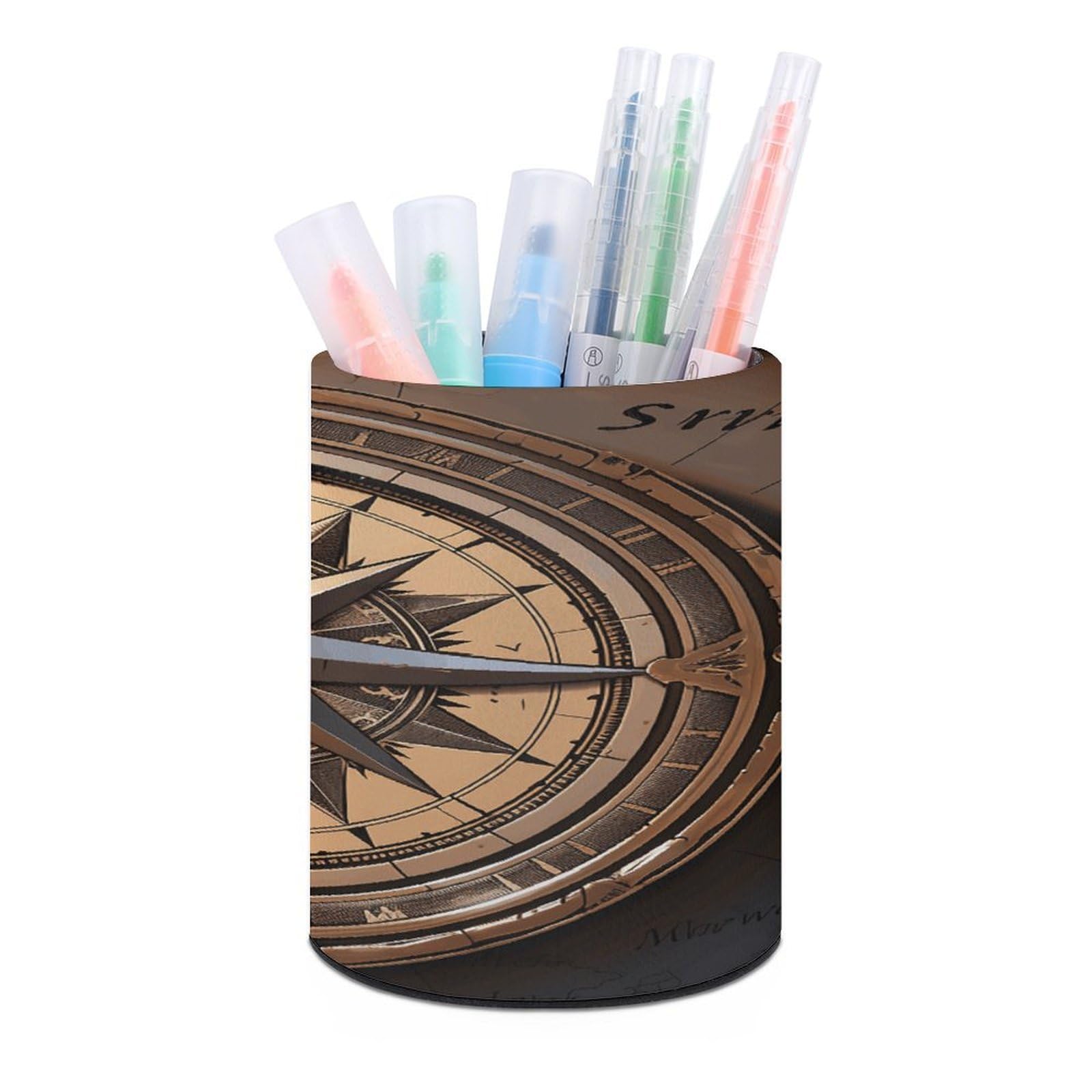 VstaDank Compass Wind Road Map Pen Holder for Desk Makeup Brush Holders Stylish Pen Cup Cute Pencil Cup Round Pencil Holder Decor Brush Scissor Holders for Multifunctional Office Supplies