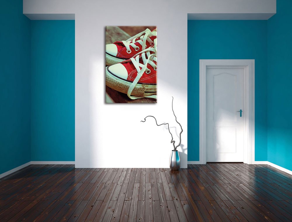 Red Converse Chucks, Formato: 120 x 80 cm su tela, XXL immagini giganti già incorniciate con cornice, stampa artistica da parete con cornice, più conveniente di dipinti o pittura a olio, nessun poster