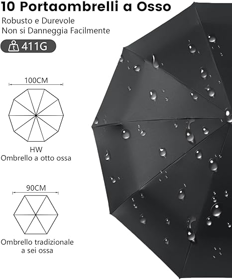 Ombrello Automatico Antivento Con 10 Stecche - UPF 50+, 110cm, Apertura/Chiusura Automatica - Foto 6