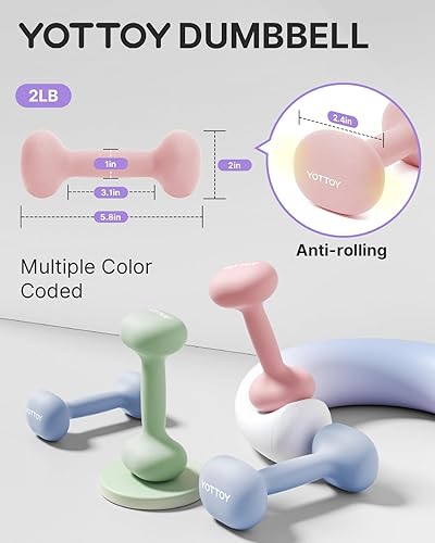 Miniatura 2 de YOTTOY Juego de mancuernas de 2,2 a 15 libras para mujer, pesas de mano antideslizantes para gimnasio en casa, entrenamiento de fuerza y