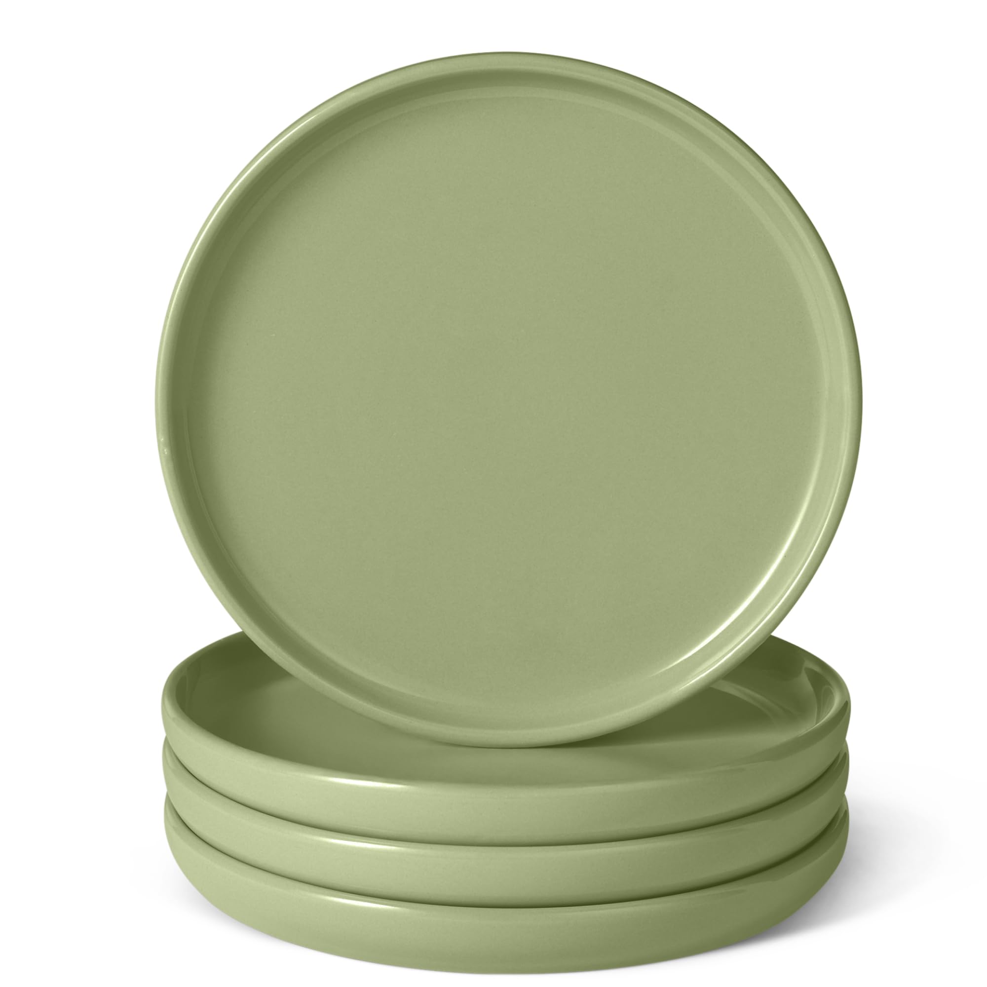 Amazon Basics Glazed Stoneware Salad Plates, Ceramic 4-Piece Set, Microwave and Dishwasher-Safe, 8.3 in., Olive (Pack of 6)