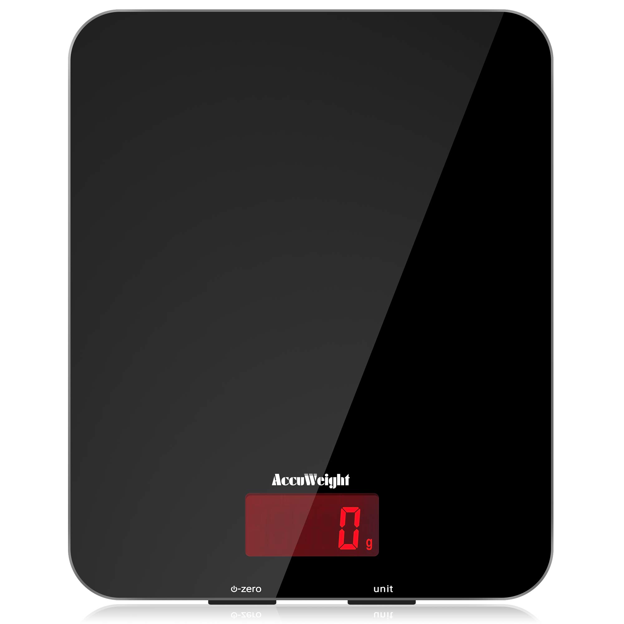 ACCUWEIGHT 201 Digital Kitchen Scales with Tempered Glass Platform (Batteries included), Electronic Weighing Food Scale with Backlit LCD, Multifunction for Office School Home Baking Cooking, 5kg/11lb