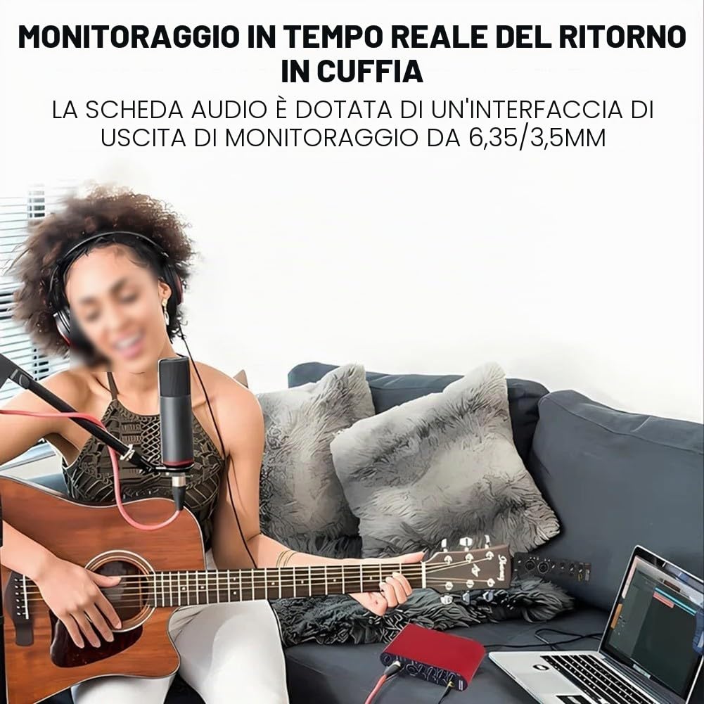 Interfaccia audio USB 24bit risoluzione 192kHz con loopback per streaming e registrazione in studio chitarra Scheda audio esterna compatta con build