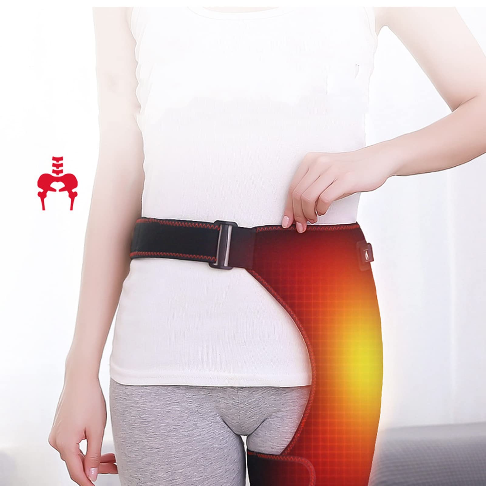 Orthèse De Hanche Chauffante, 3 Modes De Vibration, Coussin Chauffant Pour Hanche, Coussin Chauffant Réglable Pour Hanche, Coussin Chauffant Pour Hanche Compatible Pour le Bassin, L'aine, la Cuisse Ou