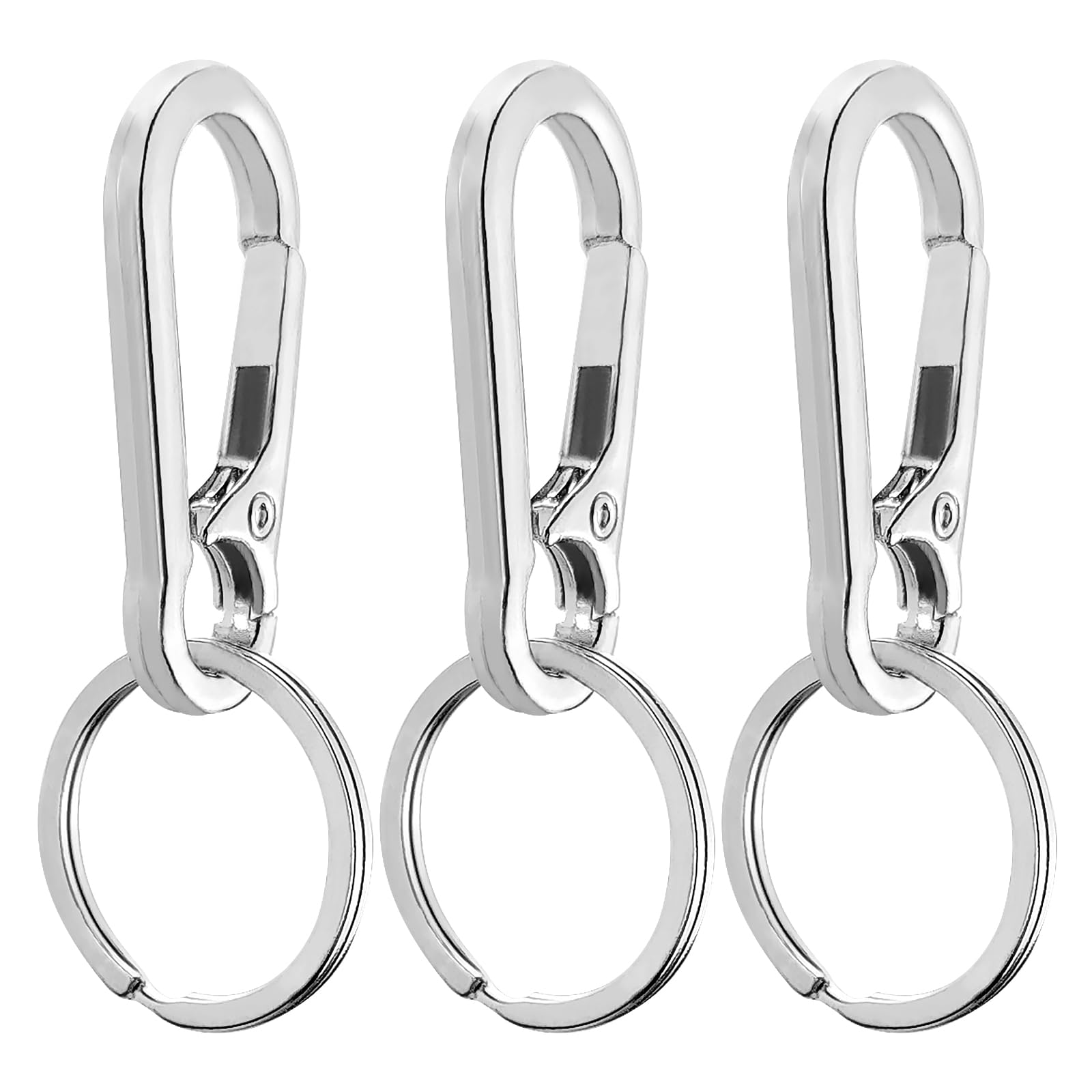 HFZRZFH 3pcs Silver Keychain with Carabiner Clip, Key Holder for Car and House Keys, Men and Women Key Ring