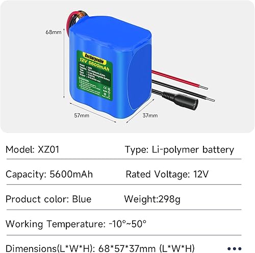 Miniatura 9 de Batería de litio recargable de 12 V de 5600 mAh con cargador de cables desnudos compatible con dispositivos de 12 V RC coche, tira LED, proyecto de