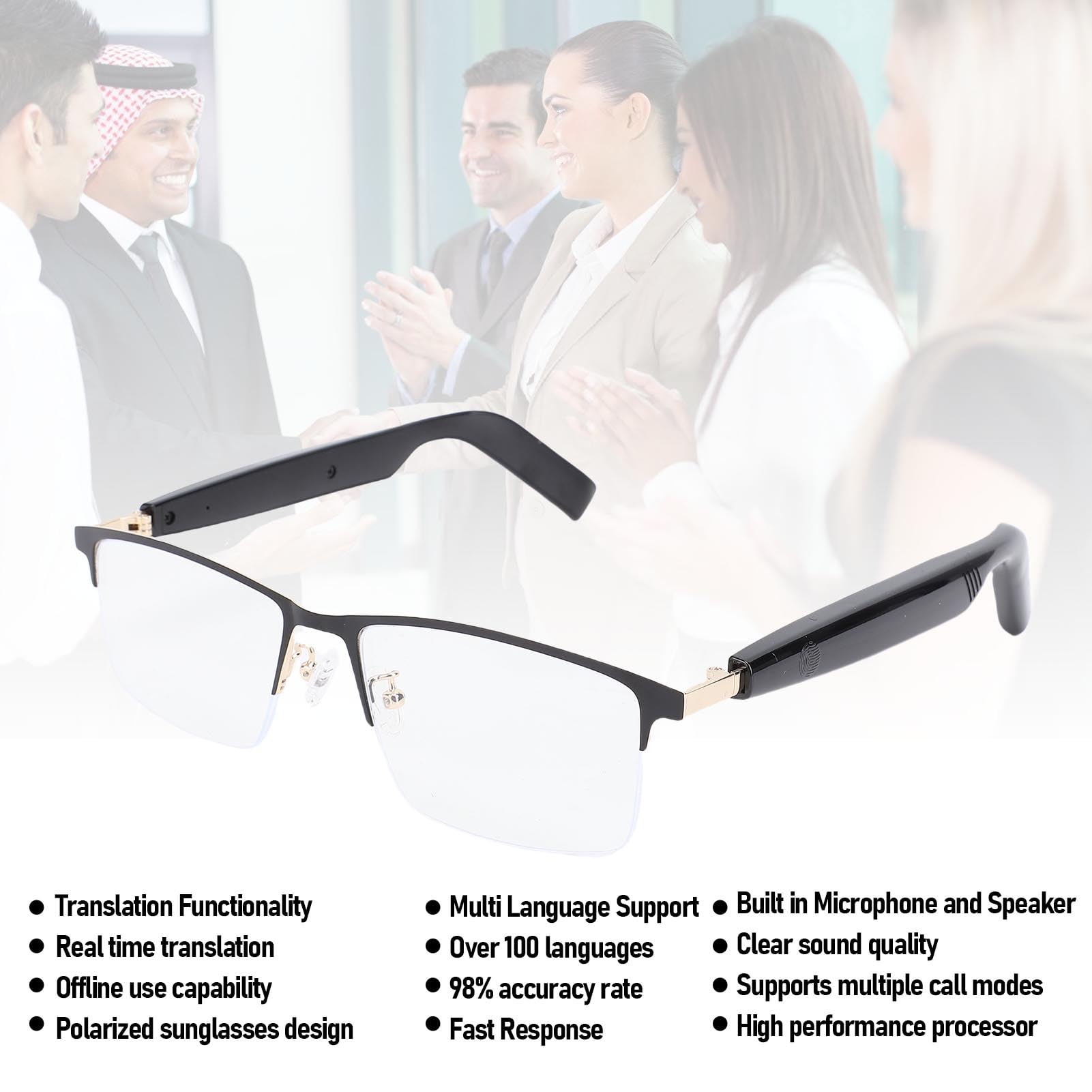 AI Translator Smart Glasses for Men Women, Bluetooth 5.4 Sunglasses with U V400 Polarized Lenses, Real Time 100+ Language Translation, Calls Access, Dual Battery 8H Use