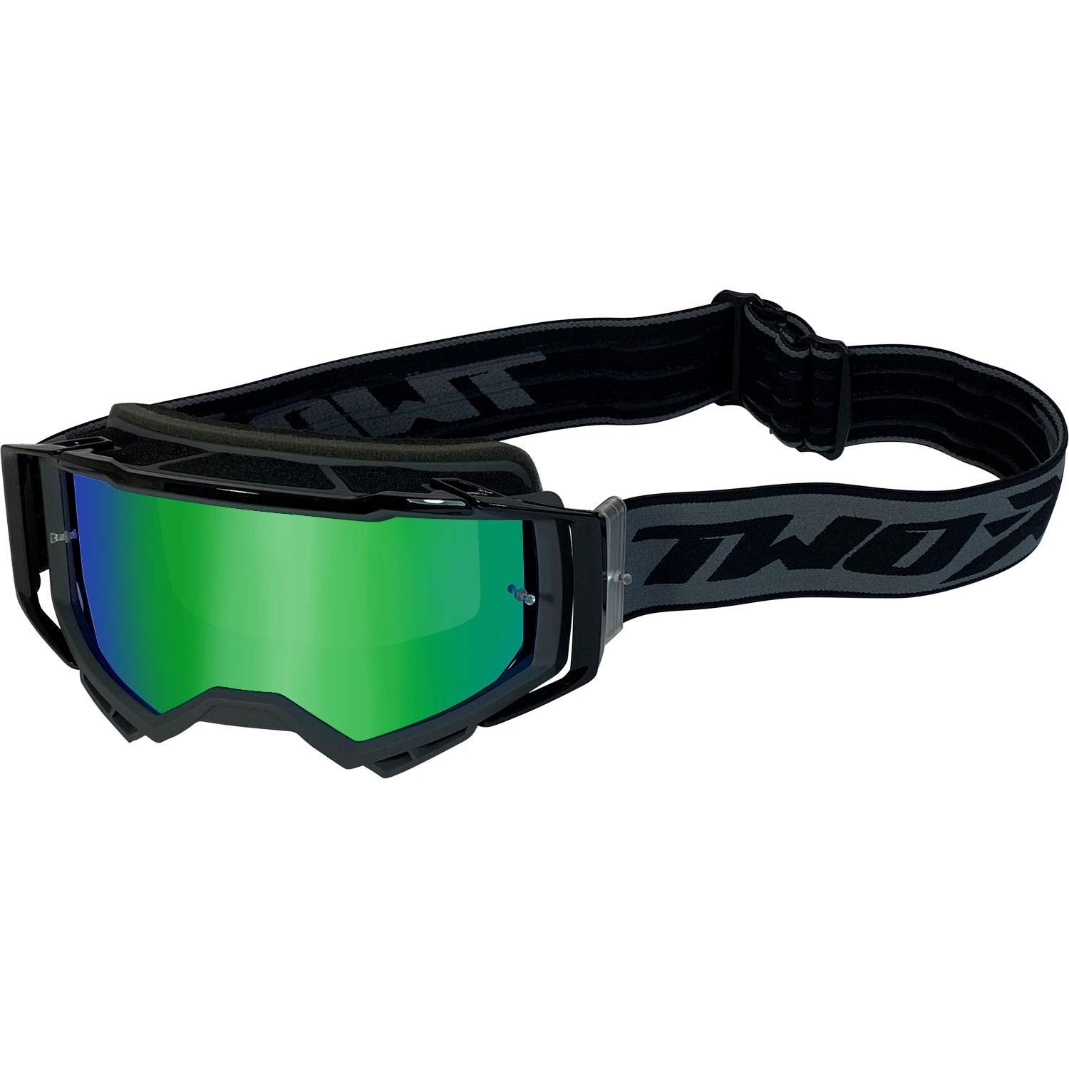 TWO-X Cross-Brille - Motocross Mit Verspiegeltem Grünen Glas - Kratzfeste Schutz-Brille für Enduro & Downhill - Atom - Outbreak-Grau