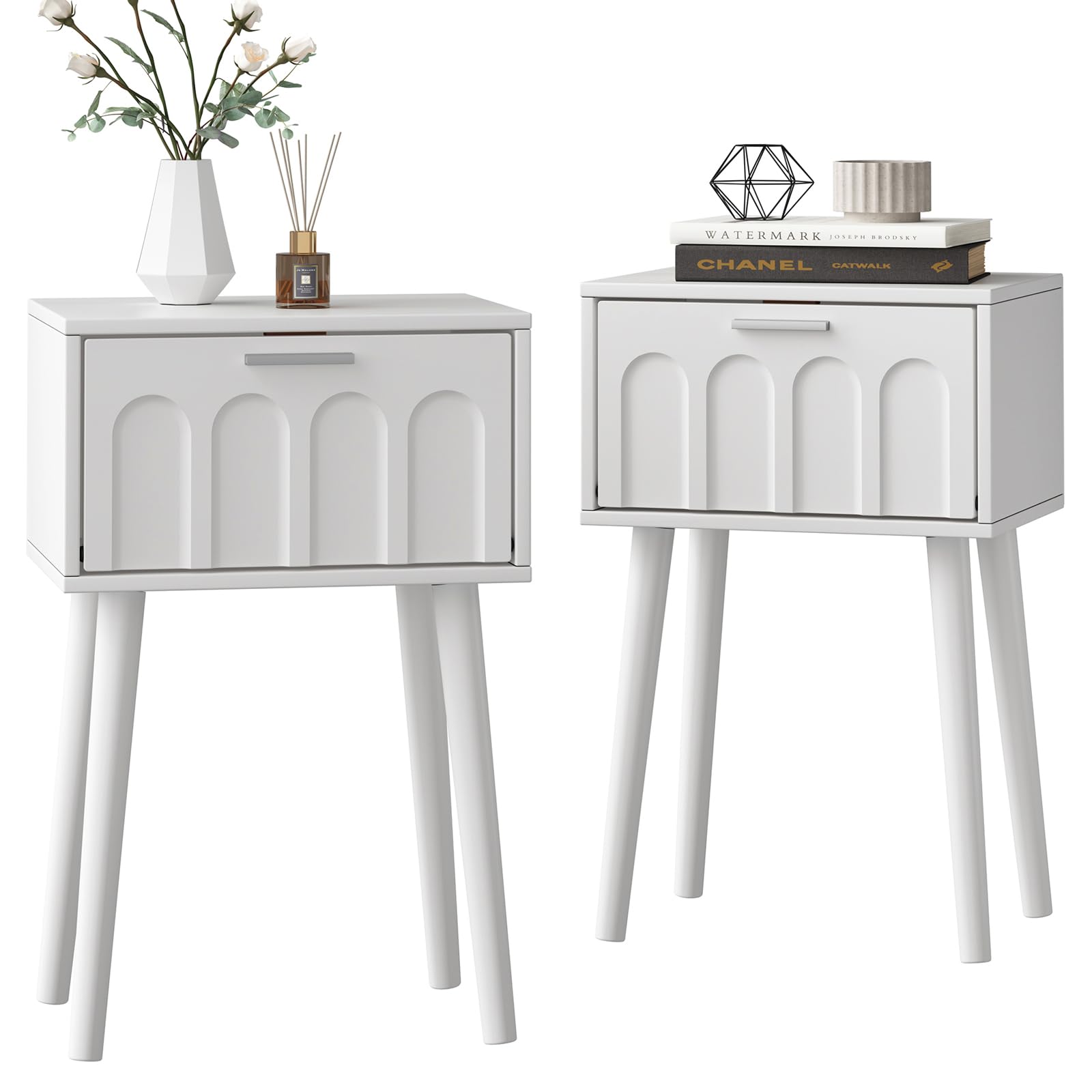 LAATOOREE Mid-Century Nightstand in a bedroom setting