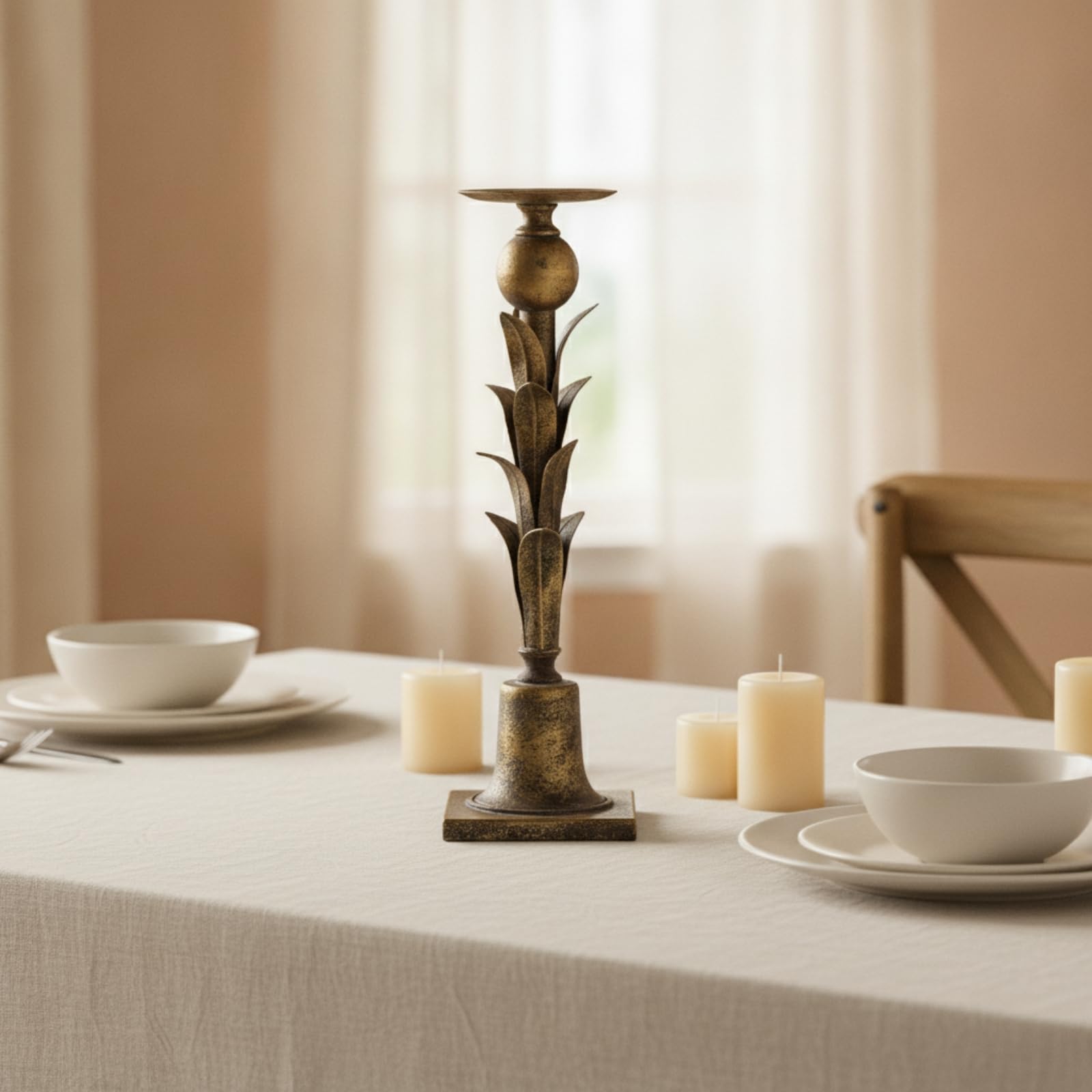 Baoblaze Candelabro Portacandela Candelieri Portapilastri Supporto Candele Dal Look in Ferro Stelo Sottile con Sfera E Piatto Superiore Stile Rustico, A3080