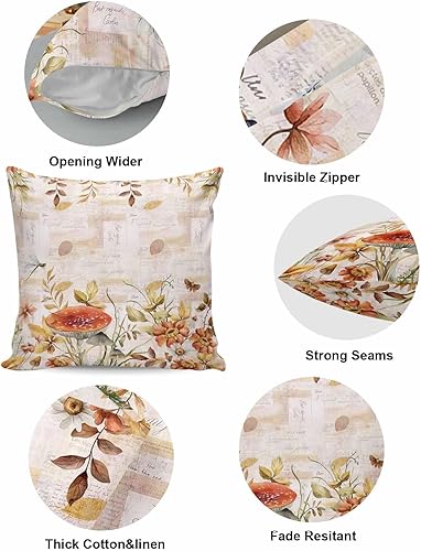 Miniatura 5 de Juego de 2 fundas de almohada decorativas de 18 x 18 pulgadas, fundas de cojín cuadradas de hongos y mariposas para sofá, sala de estar, sofá,