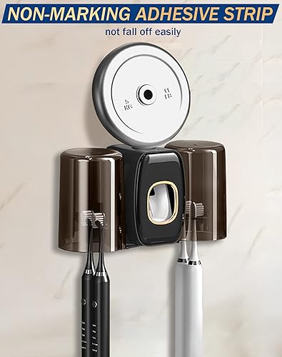 Miniatura 7 de Dispensador de pasta de dientes con soporte para cepillo de dientes, exprimidor automático de pasta de dientes, 2 tazas, soporte para cepillos de