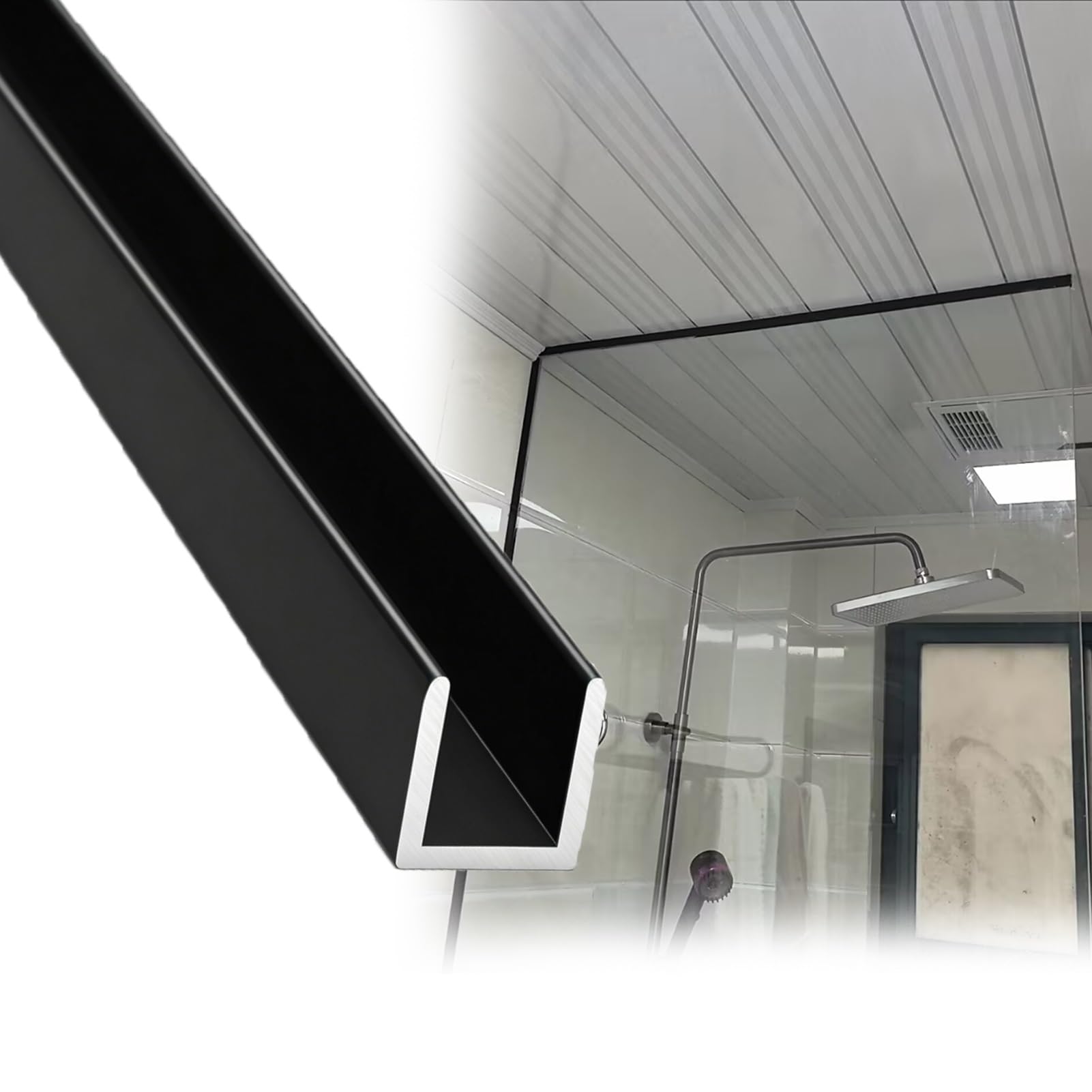 Frameless Shower Door Aluminum Deep U-Channel, Ceiling Mount Glass Fixed Track fits 6-12mm Thick, Glass Panel Hardware for Bathroom Partition(12mm (1/2in),L1.7m(5.6ft))