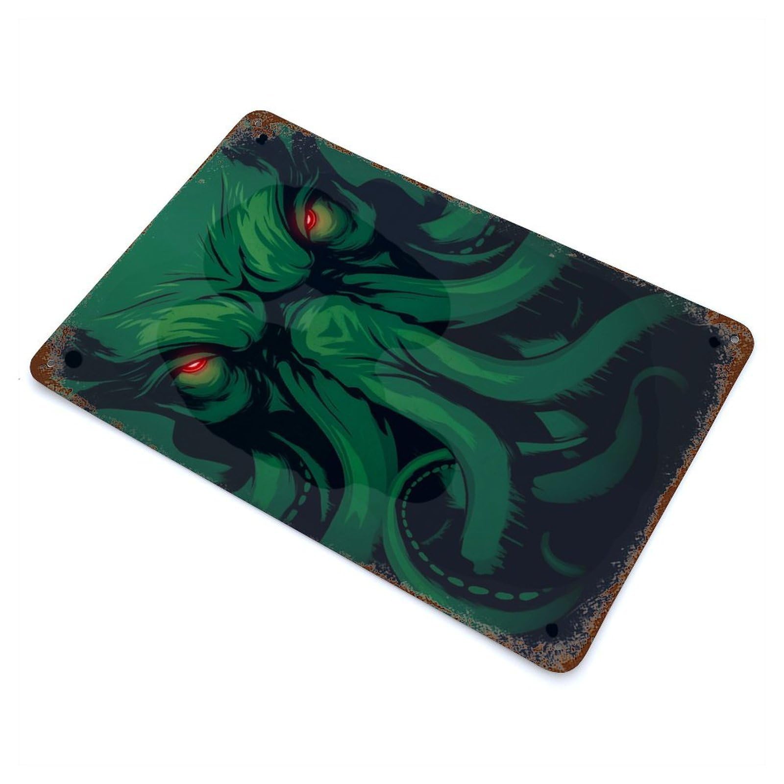 Rust Effect Cthulhu Is Watching You Distressed Metal Wall Sign 11.8"x7.9", Decorative Metal Wall Art for Living Room, Hallway And Home Decor