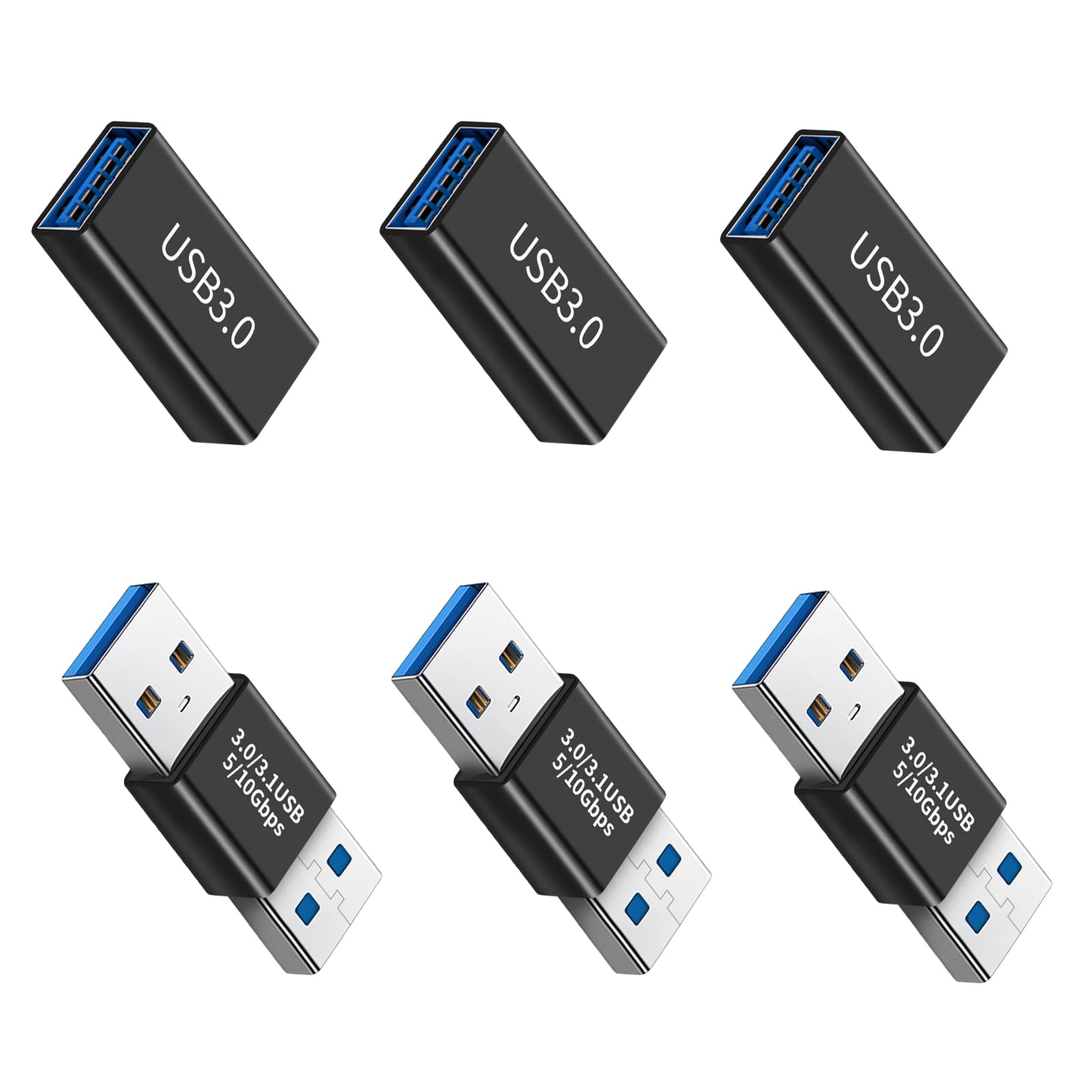 Leloco USB 3.0 Kupplung Adapter(4 Stück), 5Gbps USB A Buchse auf Buchse, Stecker auf Stecker, Buchse auf Stecker USB Adapter für U Stick, Kabel, Laptop, Tastatur usw Schwarz
