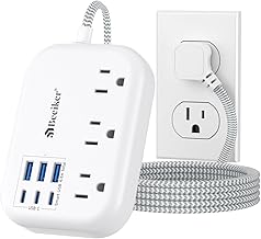 6 USB(3 USB C) Power Strip- Travel Power Strip with 6 USB Desktop Charging Station 24W/4.8A and 3 Outlets, 5Ft Flat Plug B...