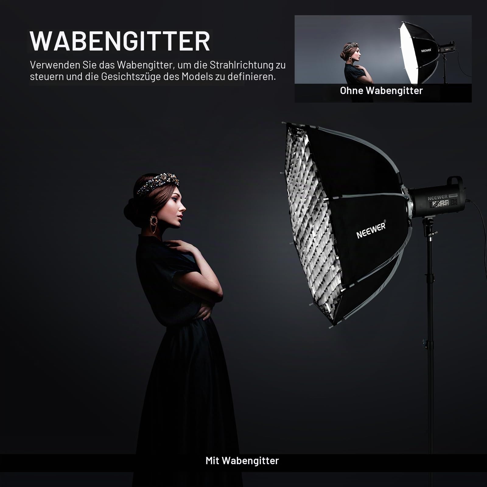 NEEWER 90cm Octagon Softbox, Softbox aus Nylon mit Bowens Schnellwechselhalterung mit Honeycomb Gitter, Tasche für RGB CB60 CB60B CB200B MS60B MS60C MS150B S101-300W/400W Pro Vision 4 Q4, NS35P