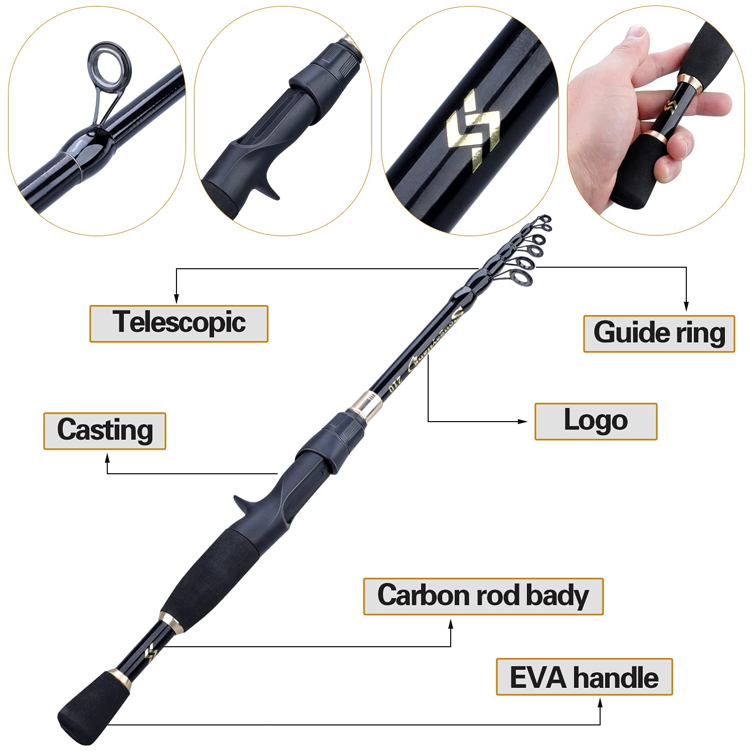 Cañas de pesca telescópicas de 1,8 a 2,4 m, peso ultraligero Spinning Casting Carbon Pole accesorios de pesca