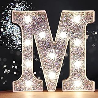 LED Marquee Letter Lights, Light Up Silver Letters Glitter Alphabet Letter Sign Battery Powered for Night Light Birthday Party Wedding Girls Gifts Home Bar Christmas Decoration, Silver Letter A