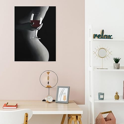 Miniatura 5 de Arte de pared de vino tinto en blanco y negro, mujer sexy, sosteniendo una copa de vino, lienzo artístico y arte de pared, póster artístico y arte