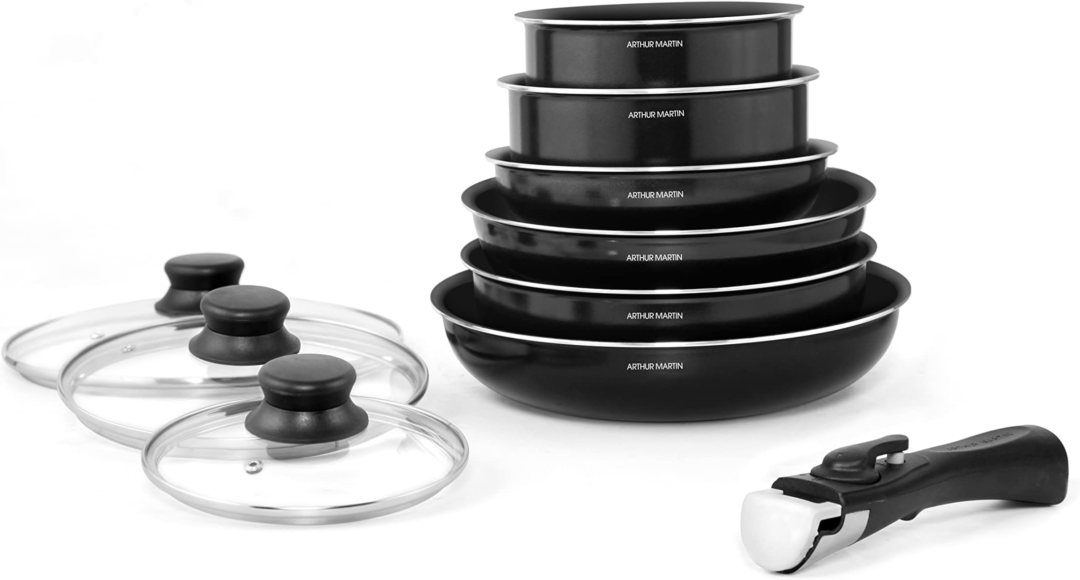 Arthur Martin 10-Piece Removable Cookware Set, Black