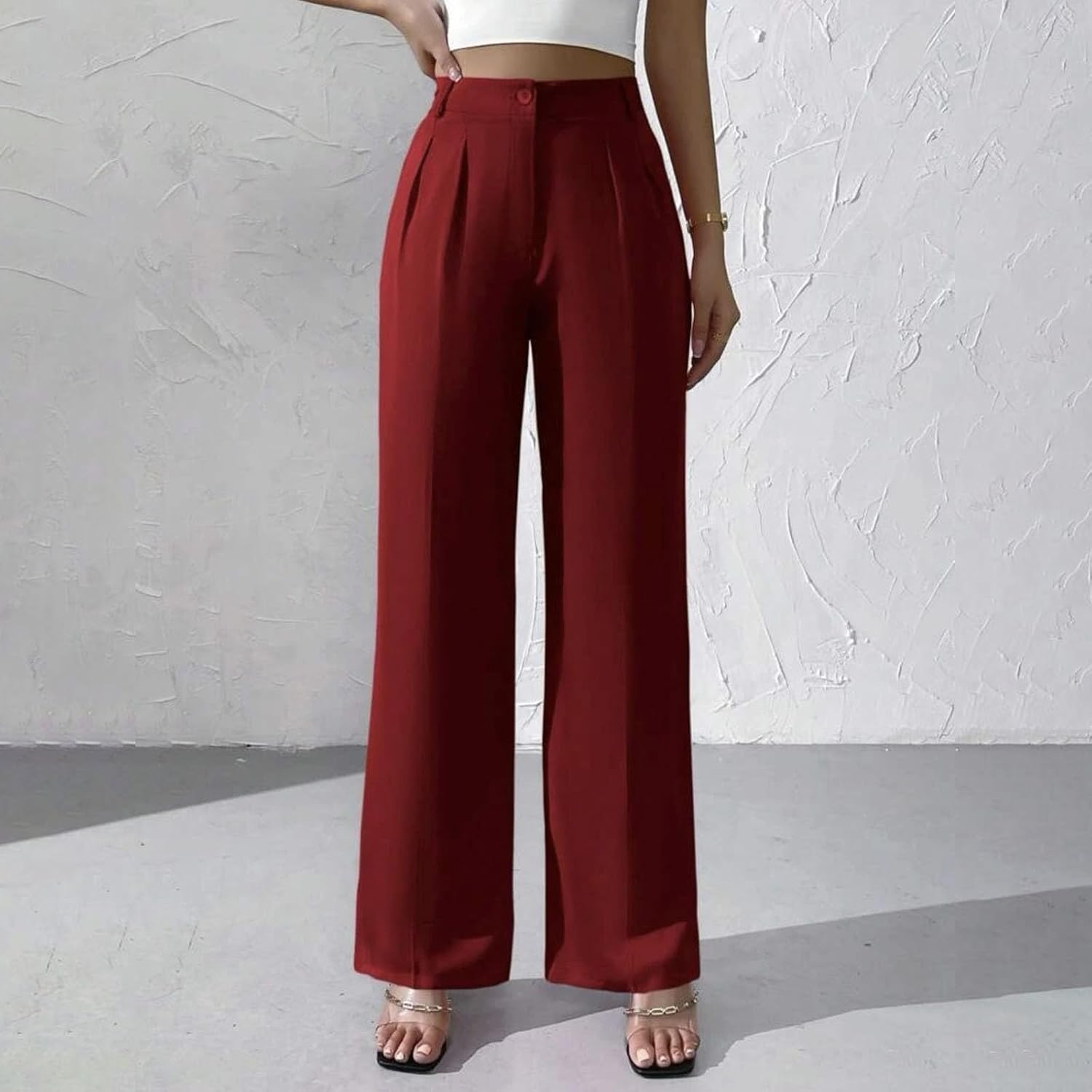 Dress Pants Women High Waisted Loose Stretch Wide Leg Trousers Work Business Casual Ladies Slacks with Pockets