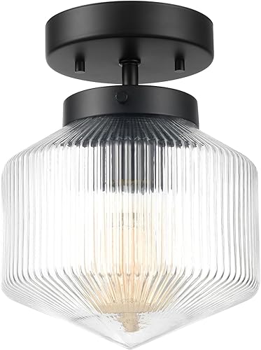 GLOBE Electric 66000078 - Lámpara de techo empotrada con 1 luz, color negro mate, pantalla de cristal transparente acanalada, iluminación moderna