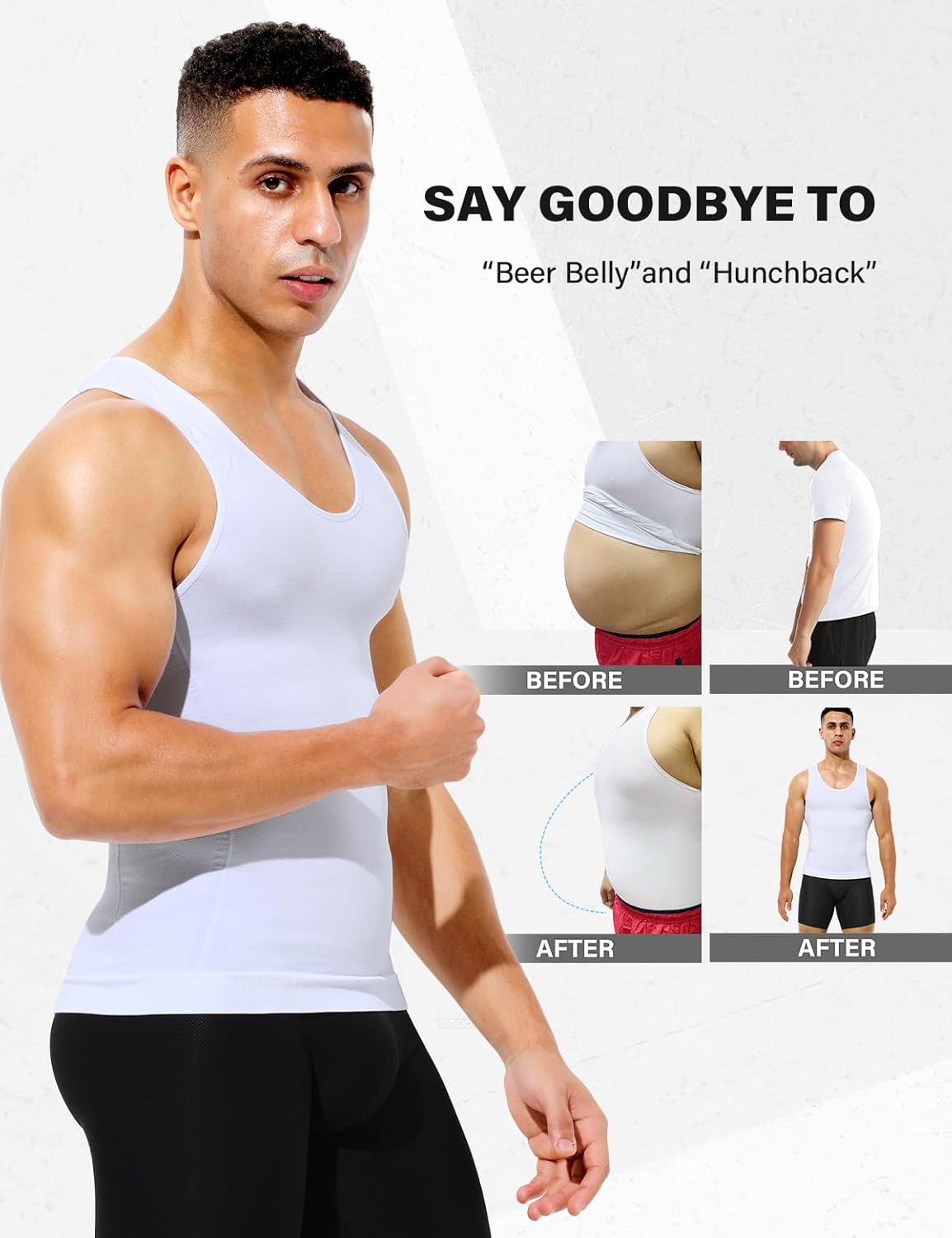 Casey Kevin Mens Compression Shirt Sleeveless Gynecomastia Tank Top Slimming Shapewear Undershirts Tummy Control Vest 4 Pack - Image 5
