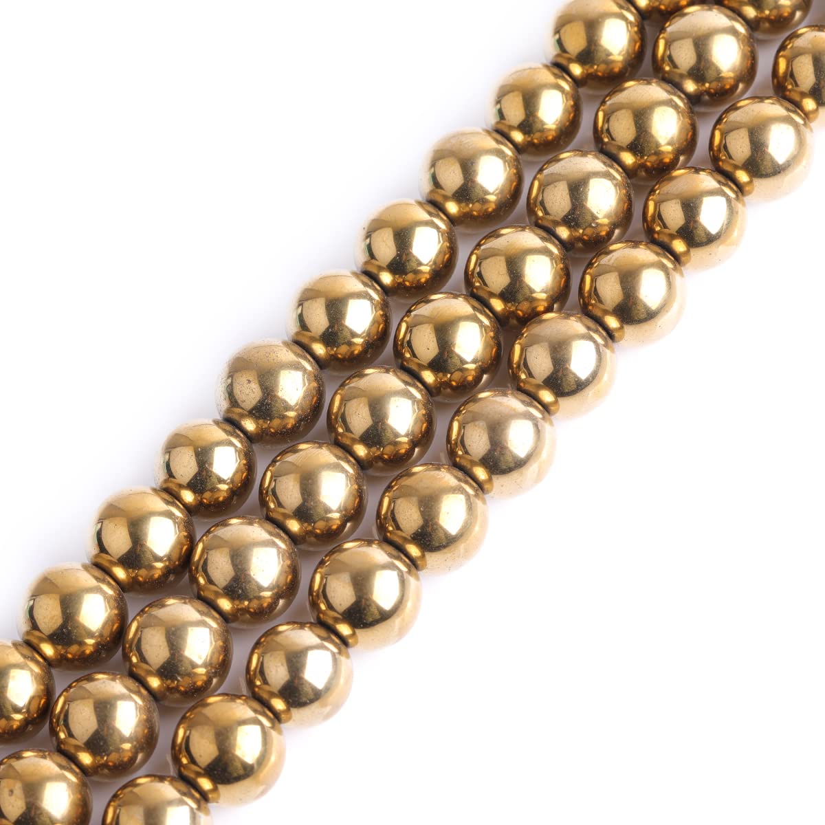 GEM-Inside Natural 14mm Non-Magnetic Gold Metallic Coated Hematite Round Gemstone Semi Precious Loose Beads for Jewellery Making 15''