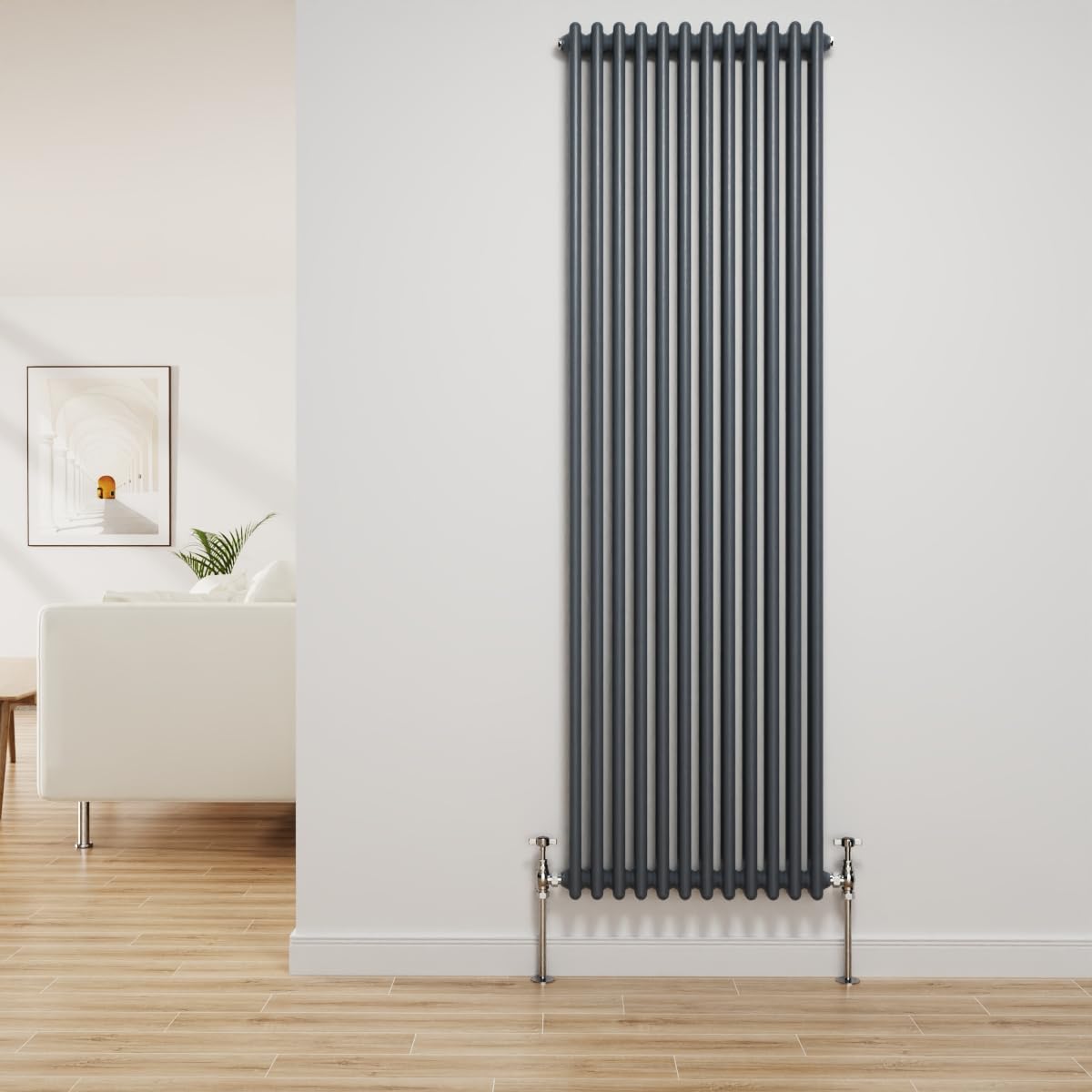 Nrg Anthracite Traditional Radiator Cast Iron 2 Column Vertical Central Heating Bathroom Radiators 1800X560mm