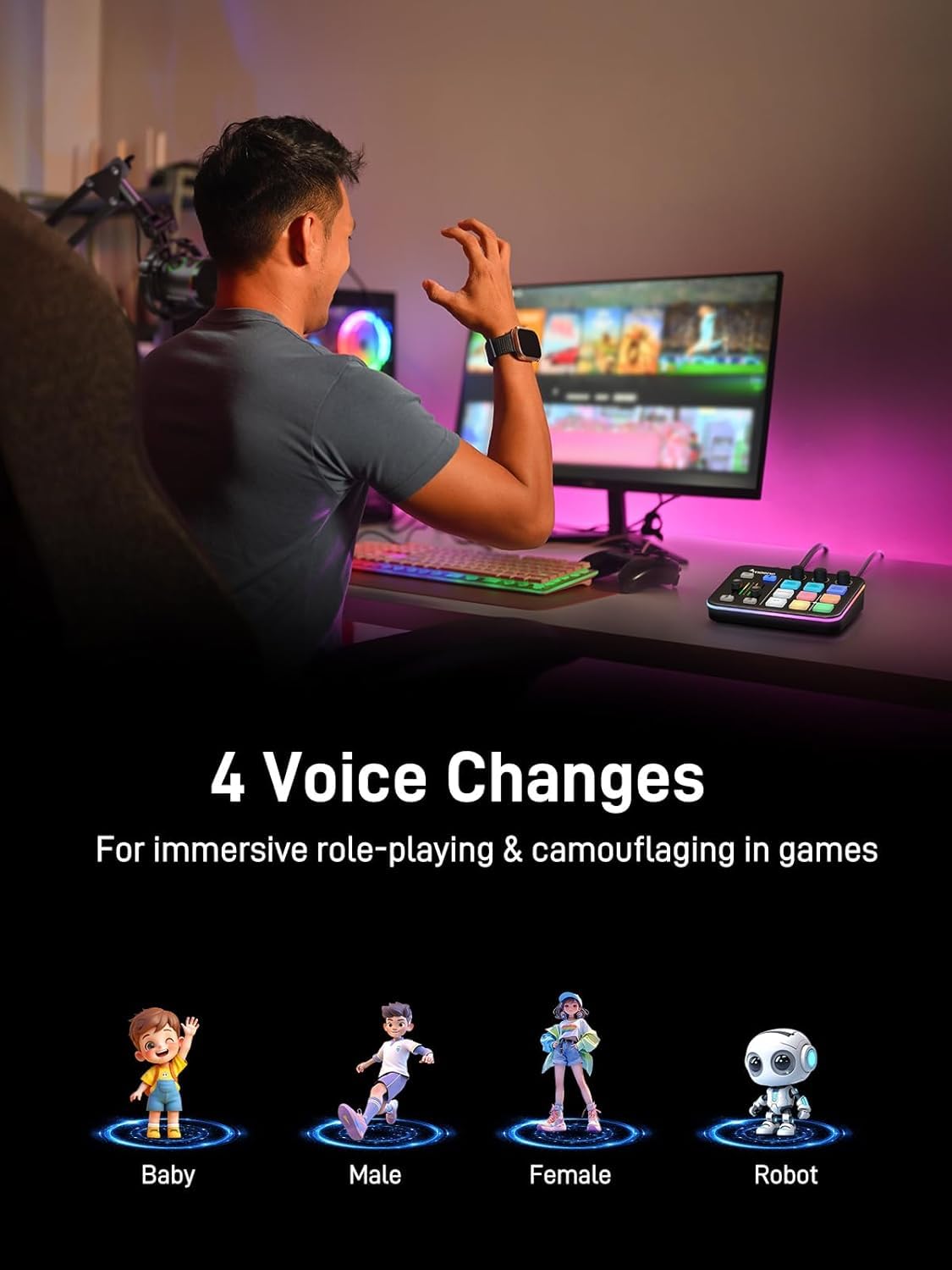 MAONO Kit Streaming Gaming: Interface Audio Mixeur et Microphone Dynamique XLR avec RGB et Réduction de Bruit – MaonoCaster PD200XS & G1 NEO
