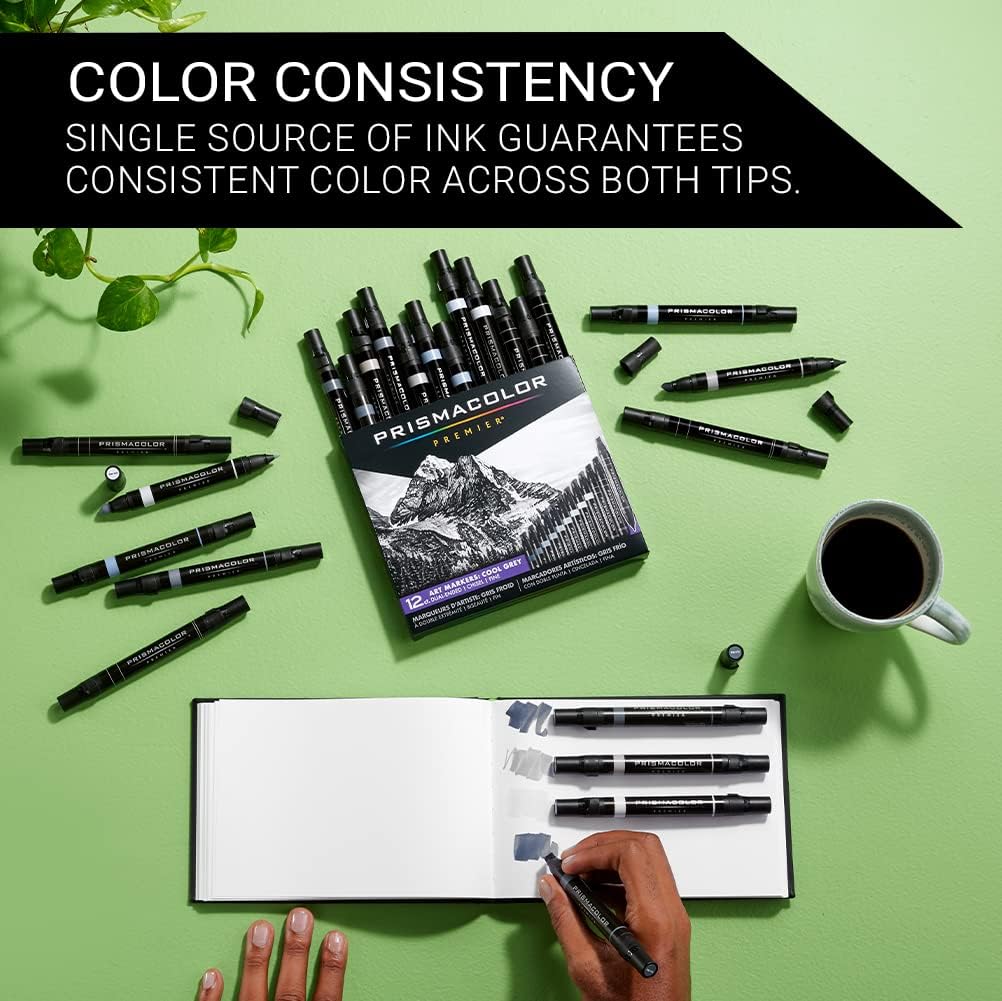 Prismacolor Premier Dual-Ended Art Markers, Chisel Tip and Fine Tip, Cool Grey Colors, 12 Count : Artists Markers : Arts, Crafts & Sewing