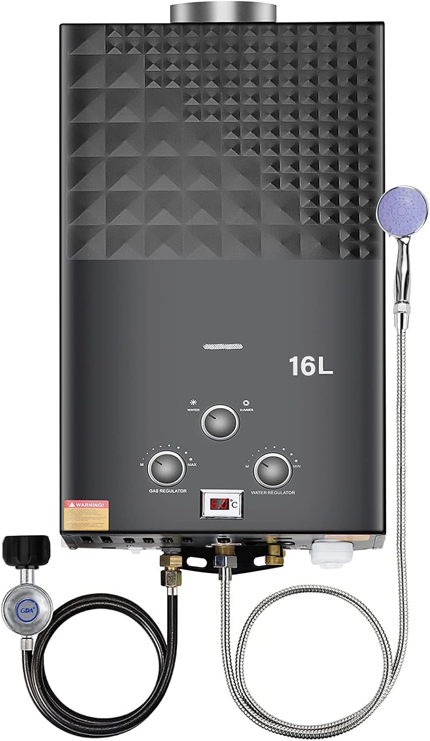 Gooble Tankless Water Heater Outdoors Portable Gas Water Heater Instant Propane Water Heate 16L 4.3GPM 32 KW,Overheating Protection, Easy to Install with - - 