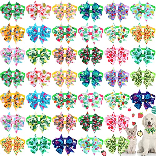 Talltalk 40 Pcs Dog Bow Ties Spring Tie Dye Summer Collar Bows for Dogs Hawaii Puppy Bowties with Plastic Buckle Adjustable Grooming Collar for Small Medium Cat Pet(Summer)