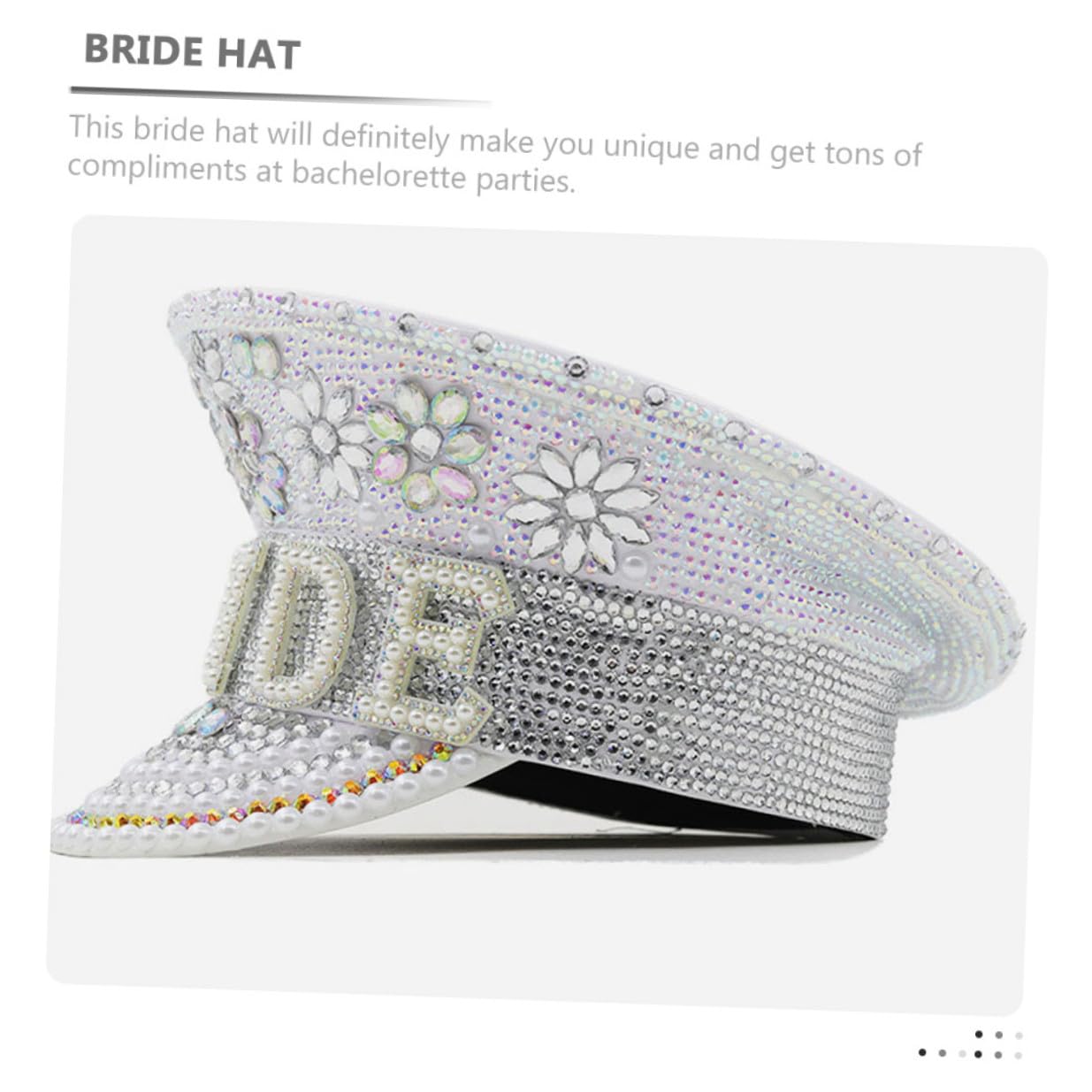 IMIKEYA Sombrero de Novia Gemas de Imitación, Sombrero de Capitán Ajustable para Despedida de Soltera y Boda, Accesorio Brillante para Fiesta y Evento Especial