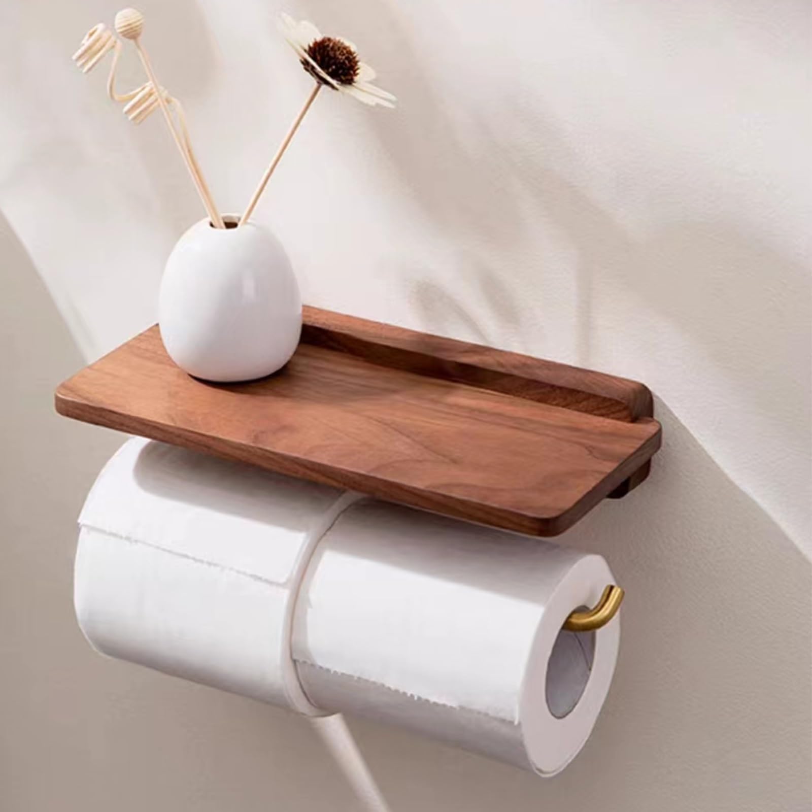 Porta Rotoli di Carta Igienica in Legno - Porta Carta Igienica - Portarotolo in Legno Carta Igienica Adesiva - Porta Rotolo Carta Igienica - Accessori Bagno Senza Trapano(Double Roll)