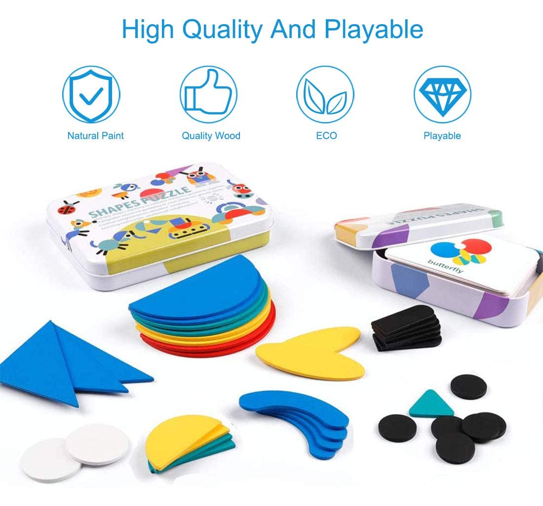 EACHHAHA Giocattoli educativi in ​​legno per bambini - Giocattoli Montessori -36 parti in legno + 60 carte-Regali per bambini 3 4 5 6 anni