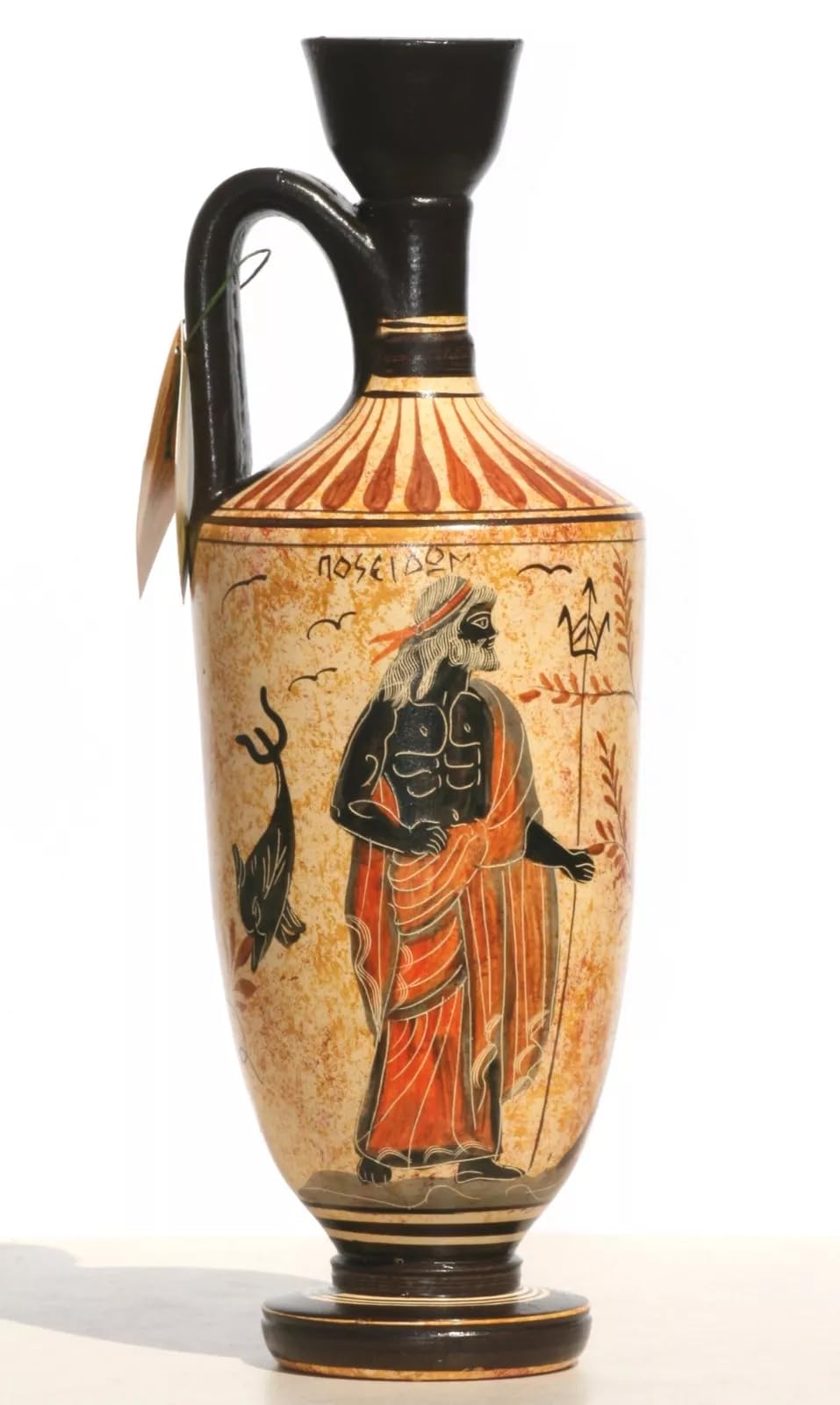 Jarrón de cerámica griega Lekythos, pintado a mano, diosa antigua Atenea y Dios Poseidón, maceta decorativa de 10.2 pulgadas