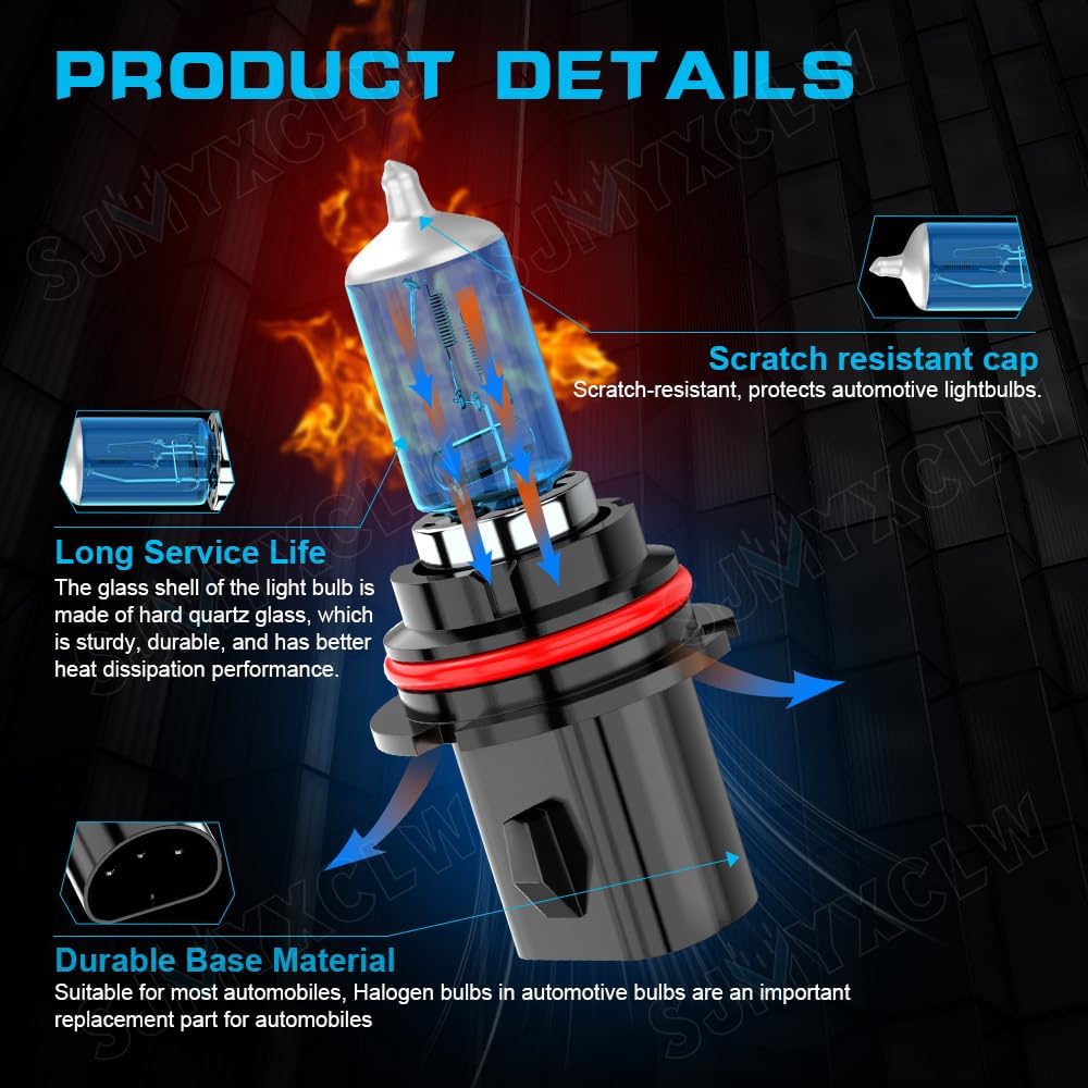 Compatible for Peterbilt 387 330 340 335 337 348 386 Halogen Headlight Bulbs, 300% Brightness 9007/HB5 High and Low Beam Conservation Kit, 6000K IP68 Waterproof Cool White, Pack of 2