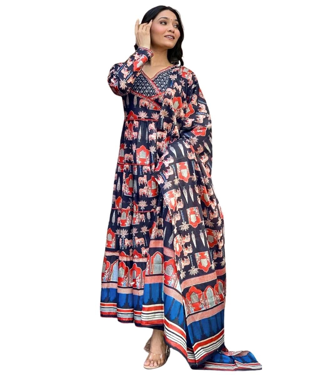 Greciilooks Women's Poly Rayon Animal Print Regular Kurta Set (Gl-W.Kurta Set-K2762&P184&D122_Black_2Xl)