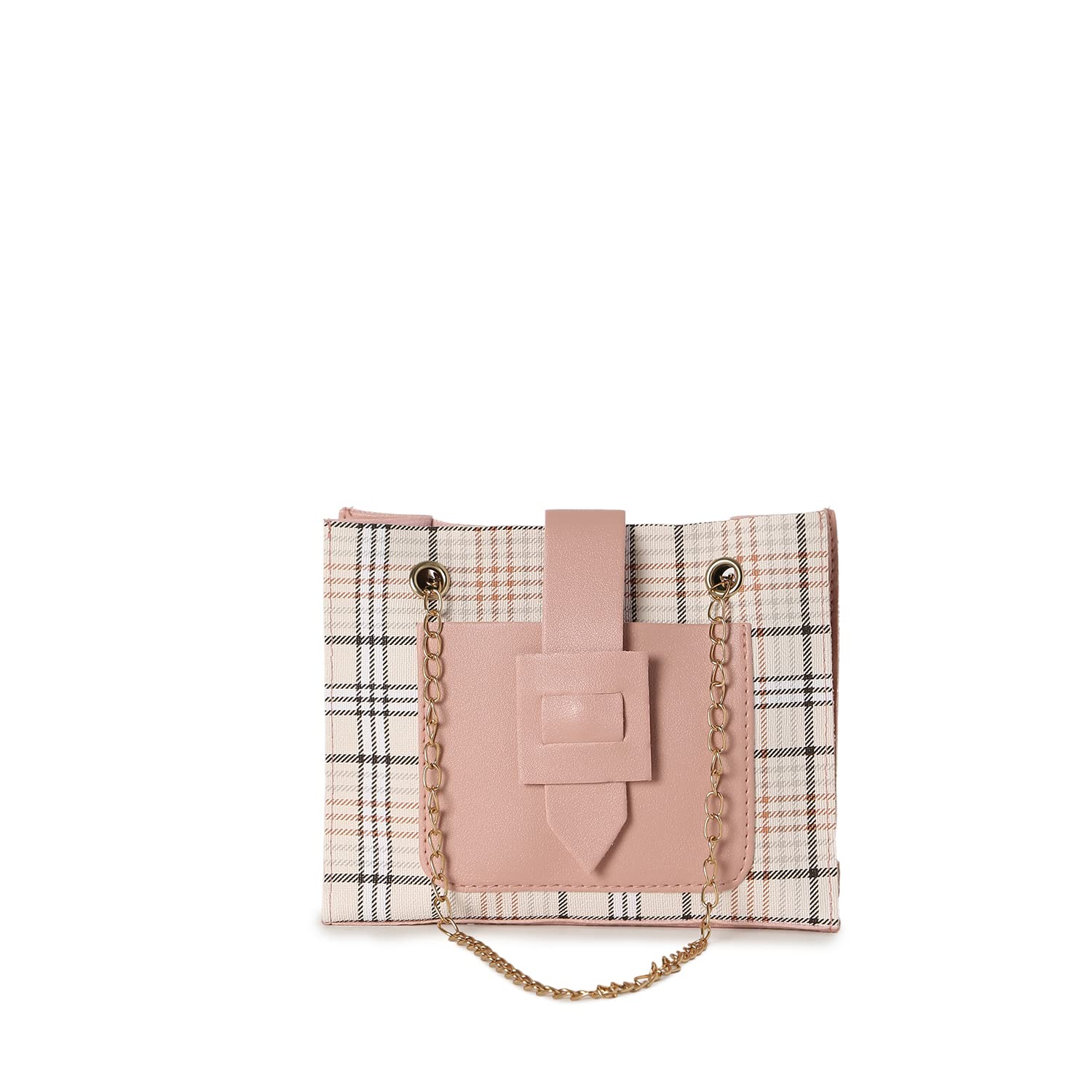Haute Sauce Women checked sling bag with a pink flap (HSHB1236)