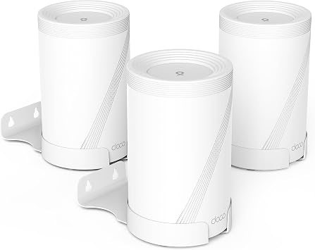 Wall Mount for TP-Link Deco BE63/ BE65/BE67/BE68/BE10000/BE11000/BE14000 Mesh Wi-Fi 7 System, Saving Space Aluminum Alloy Wall Hanging Bracket Holder with Cable Storage Rack White-3Pack