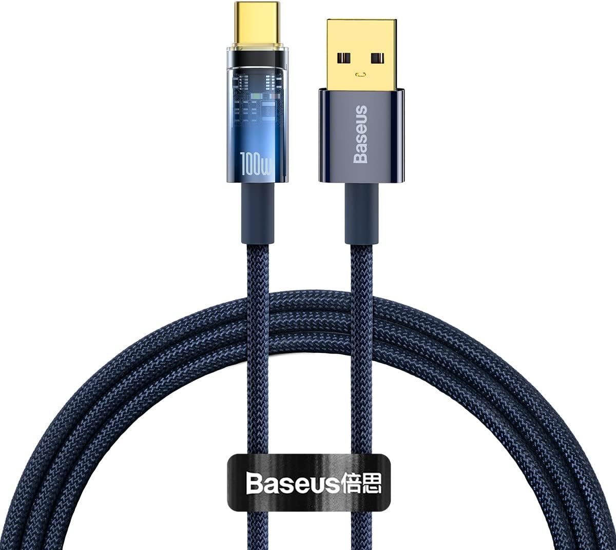 Fast Charging Cable Auto Power-Off Data Transfer (USB to C 100W, Blue)