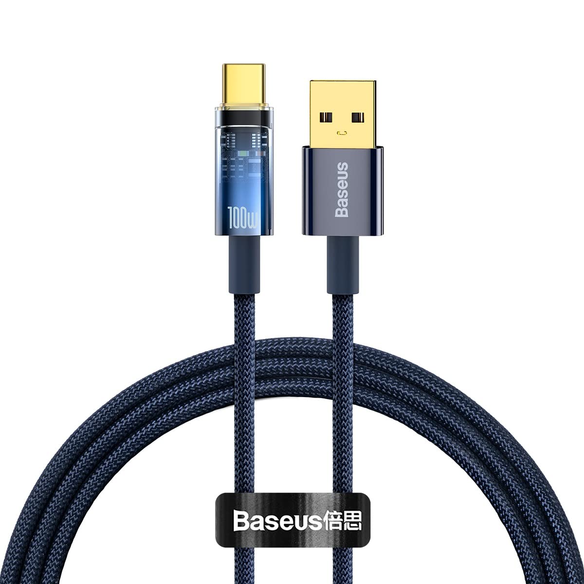 BaseusFast Charging Cable Auto Power-Off Data Transfer (USB to C 100W, Blue)